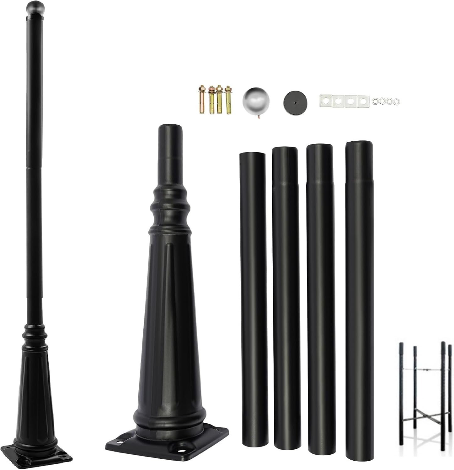 12.5FT Outdoor Lamp Post, Split Street Light Pole with Top Globe & Ground Cage Lighting Post Fixtures for Pathway Courtyard Parking Lot, Fits Standard 3' Post Top Fixtures (12.5FT 275+76mm)