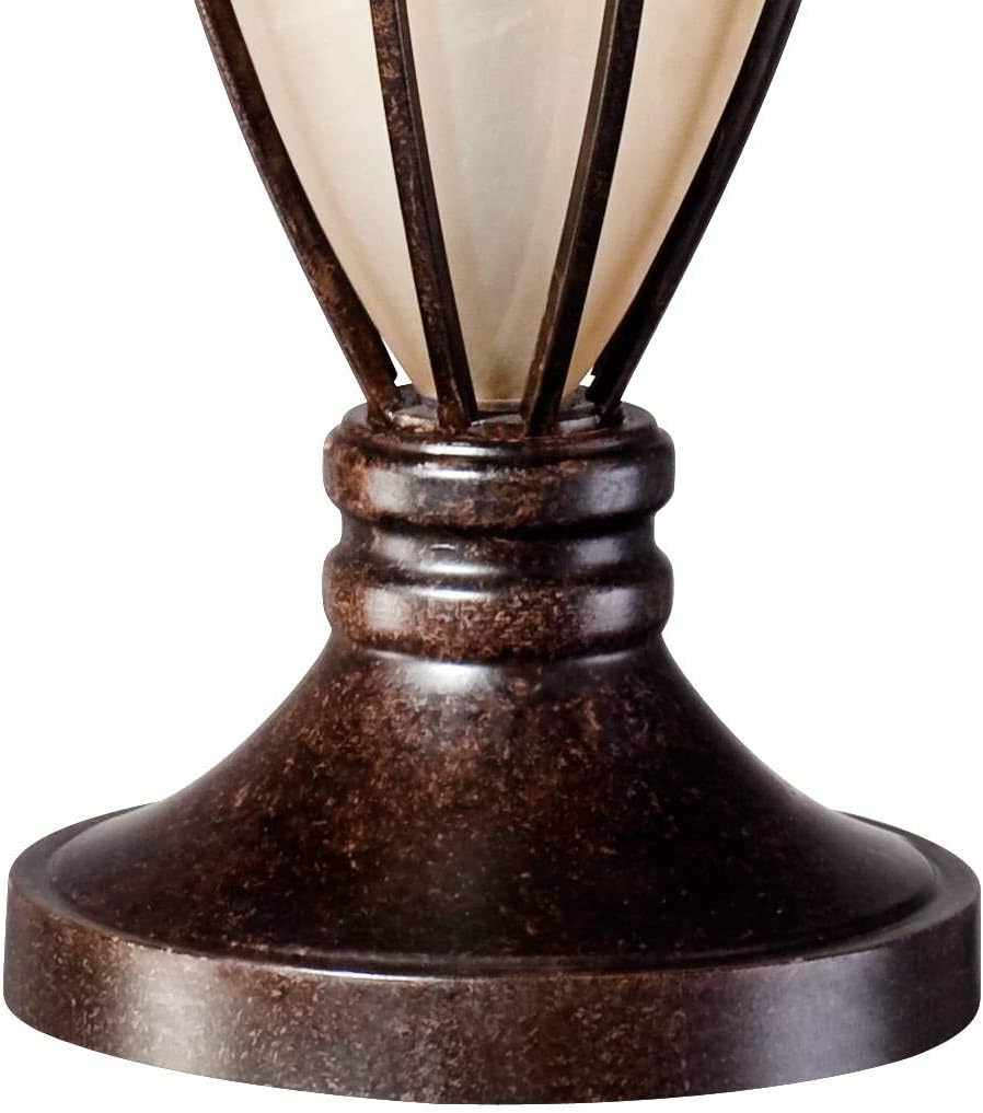 John Timberland Mission Style Table Lamp with Nightlight 33' Tall Champagne Glass Brushed Iron Cage Beige Fabric Drum Shade for Living Room Bedroom House Bedside Nightstand Home Office Entryway