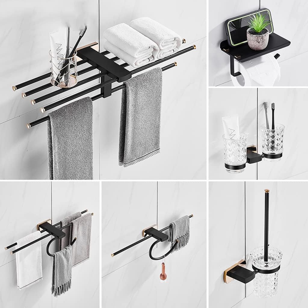 Towel Bars Black Gold Creative All-Copper Towel Rack, Bar, Toilet Paper Holder, Robe Hooks, Bathroom Hardware Set Hardware
