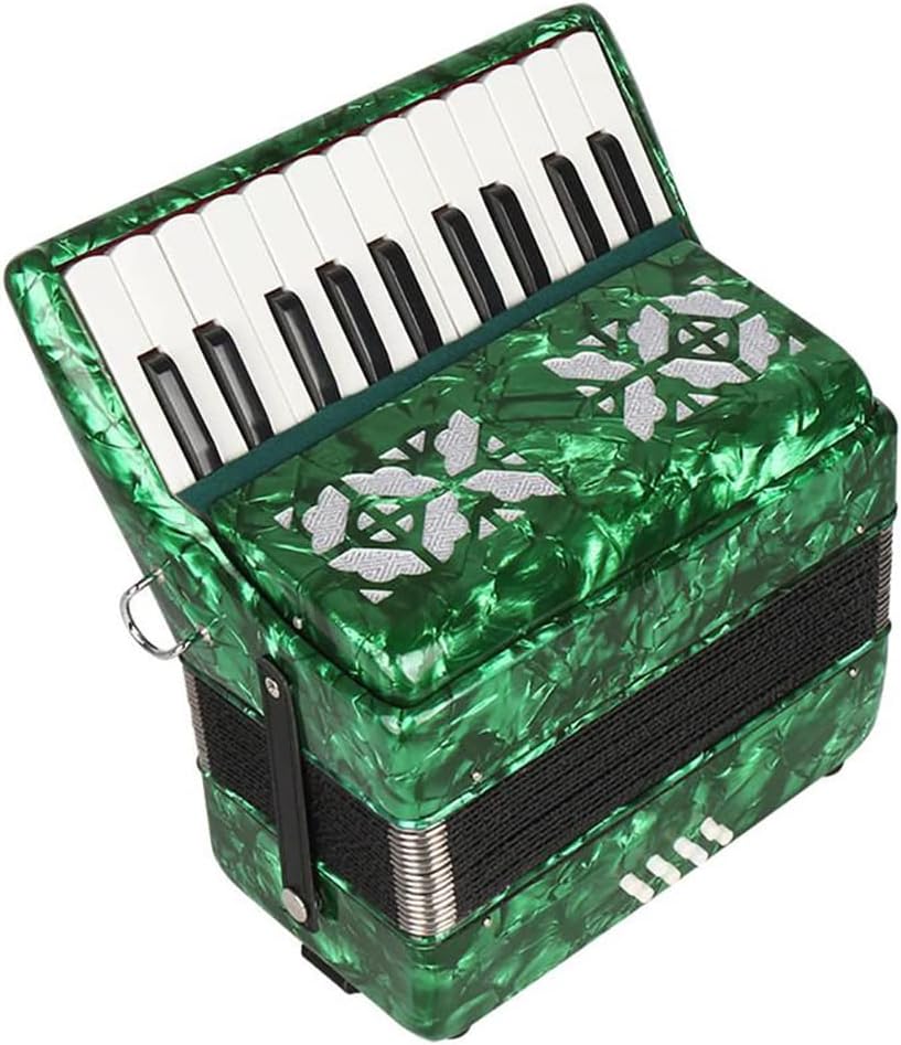 22 Buttons Accordion, 22 Keys 8 Bass Exquisite Celluloid Piano Accordion with Adjustable Straps, Professional Musical Instruments for Adults Beginners (Color : Green)