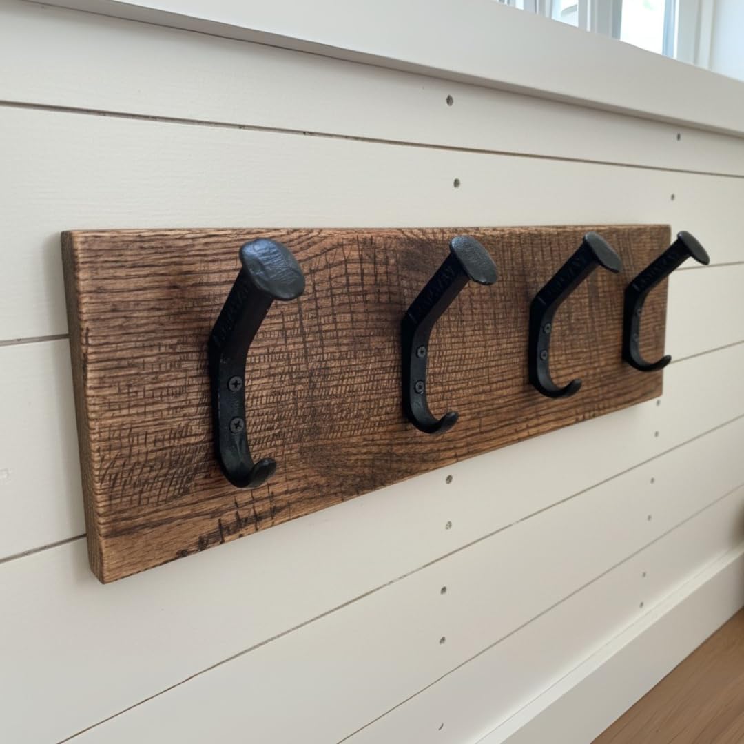 Magnolia Oaks Woodshop Rustic Farmhouse Reclaimed Wood Wall Hanging Rack with Railroad Spike Hooks - Holds 8+ Coats & Hats - Handmade in USA