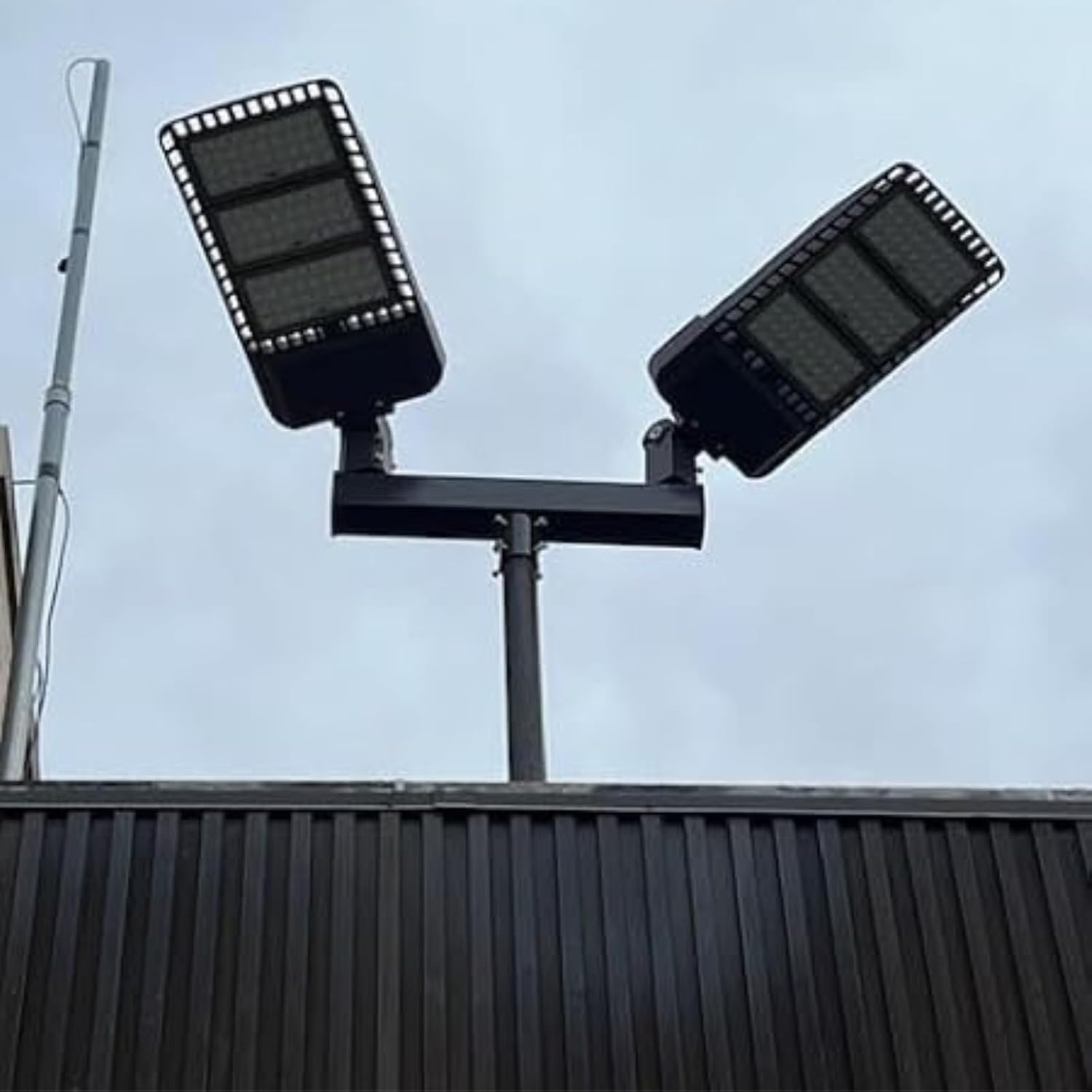 ledmo Square Double Bullhorn Tenon Adaptor, 2 3/8 in Top Mounting Bracket for 2 Lights, Square Pole Mounting Arm for Street Pole Light Fixture