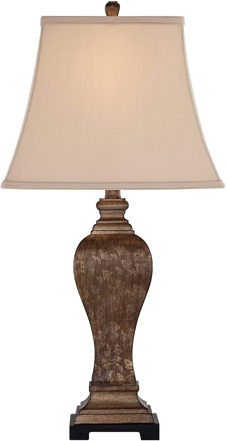 Regency Hill Edgar 29' Tall Urn Traditional Country Cottage Core Farmhouse Rustic End Table Lamps Set of 2 Brown Bronze Finish Living Room Bedroom Bedside Nightstand House Office Fabric Shade