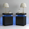 LED Nightstands Set of 2, 17 Inches Night Stand Set 2, Modern Bedside Table with LED Lights, High Gloss Surface, End Table with Storage for Bedroom, Black