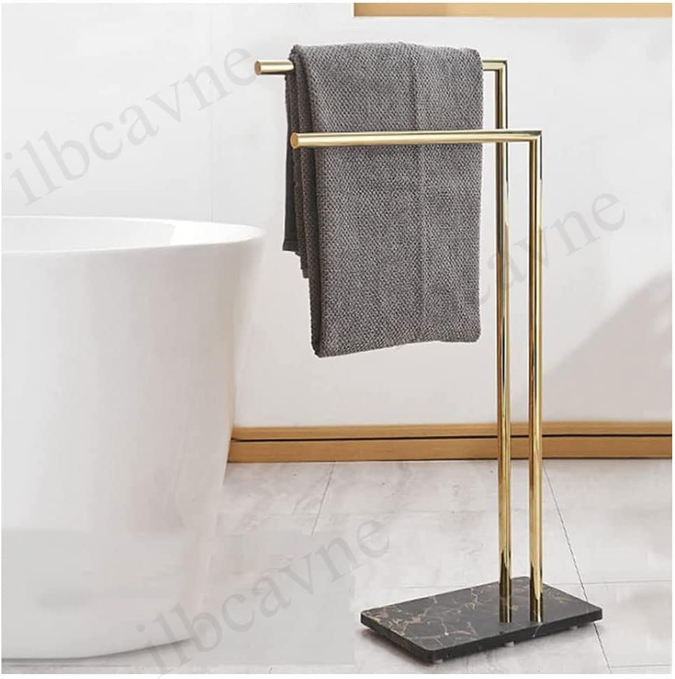 Freestanding Bathroom Towel Rail with Double Bars Towel Holder Stand for Clothes Drying Black and Gold Towel Rack