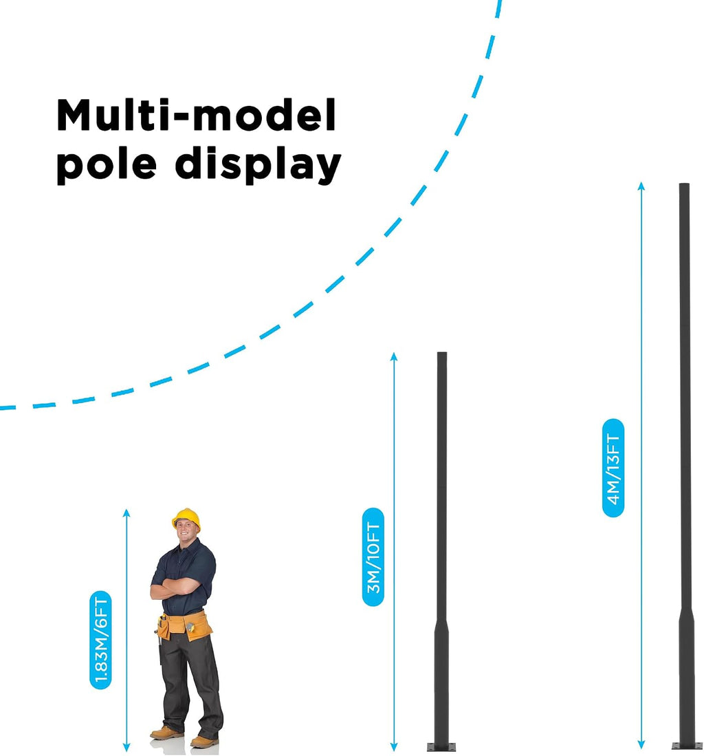 Round Steel Street Light Pole 13 FT Split Type Design Street Lamp Post with Mounting Rebar Cage Base for Street, Patio, Backyard, Park and Monitors