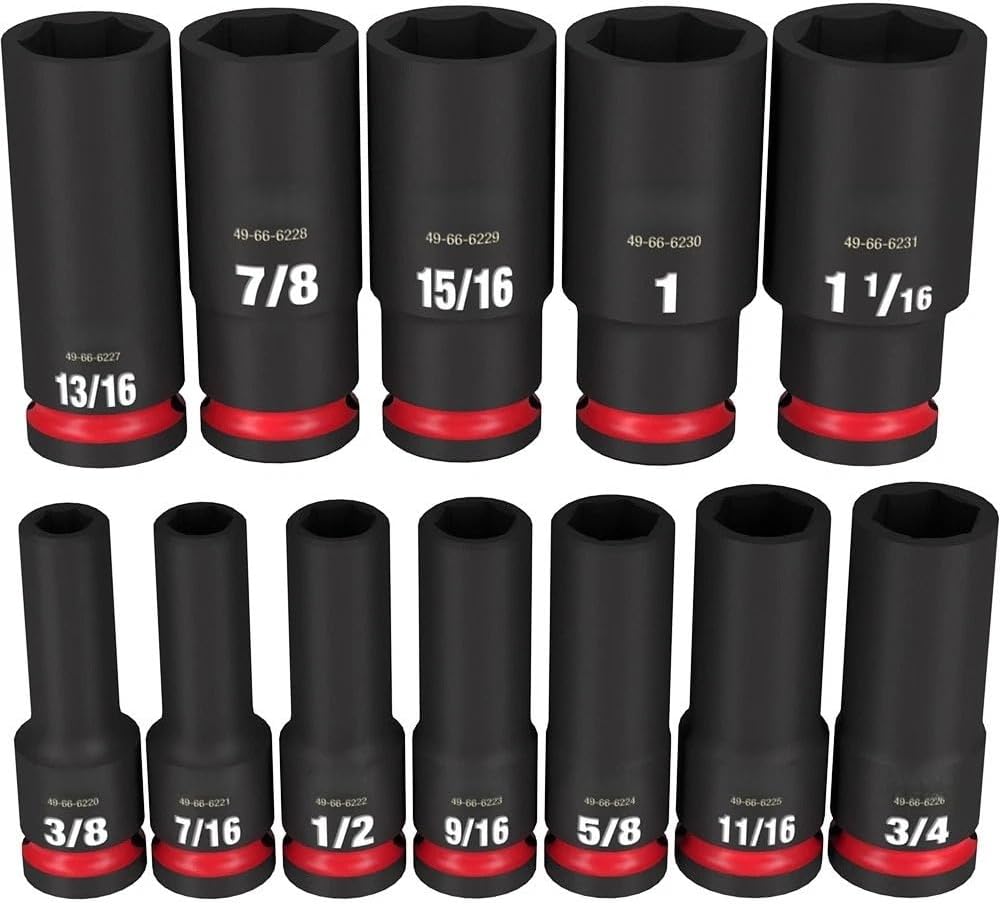 12 pc 49-66-7011 for Milwaukee 1/2' Impact Non-Slip Drive 6-Pt Socket Set