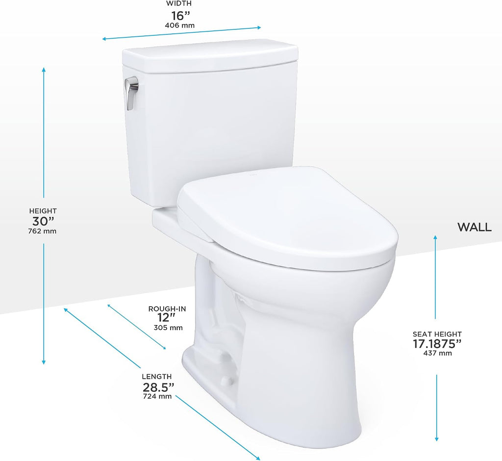 TOTO® WASHLET®+ Drake® II 1G® Two-Piece Elongated 1.0 GPF Toilet with Auto Flush WASHLET®+ S7 Contemporary Bidet Seat, Cotton White - MW4544726CUFGA#01