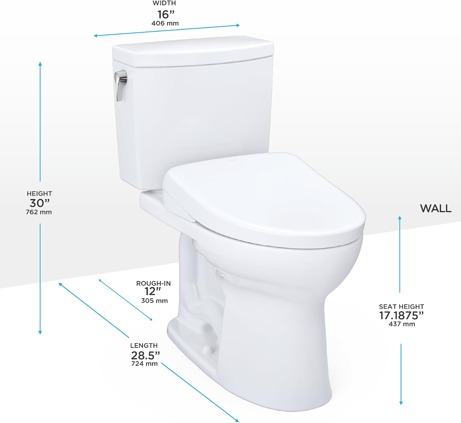 TOTO® WASHLET®+ Drake® II 1G® Two-Piece Elongated 1.0 GPF Toilet with Auto Flush WASHLET®+ S7A Contemporary Bidet Seat, Cotton White - MW4544736CUFGA#01