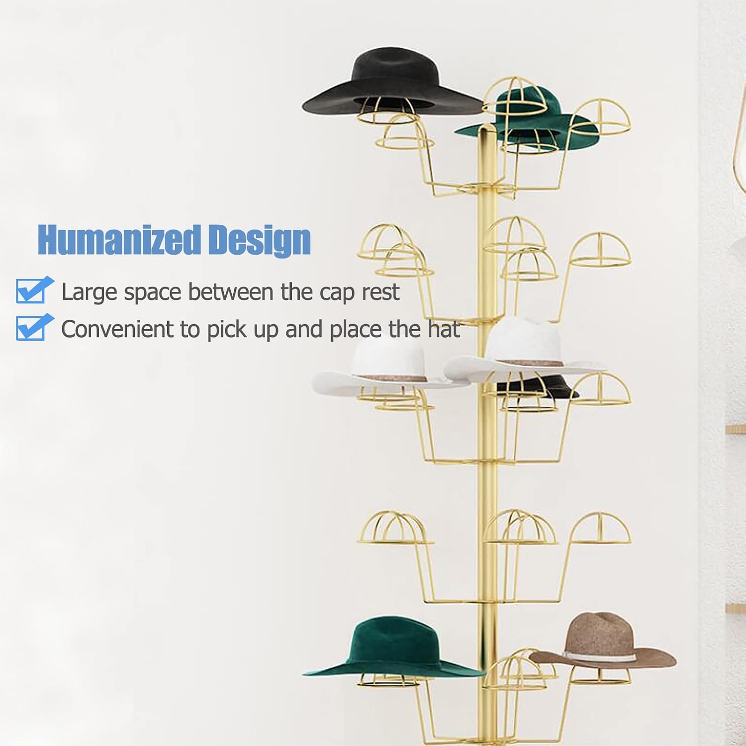 Hat Rack Floor Standing Metal Hat Racks Shelf for Commercial Display Easy to Install Helmet Cowboy Hat and Baseball Cap Holder Organizer Stand (White 5Tier),White,5Tier
