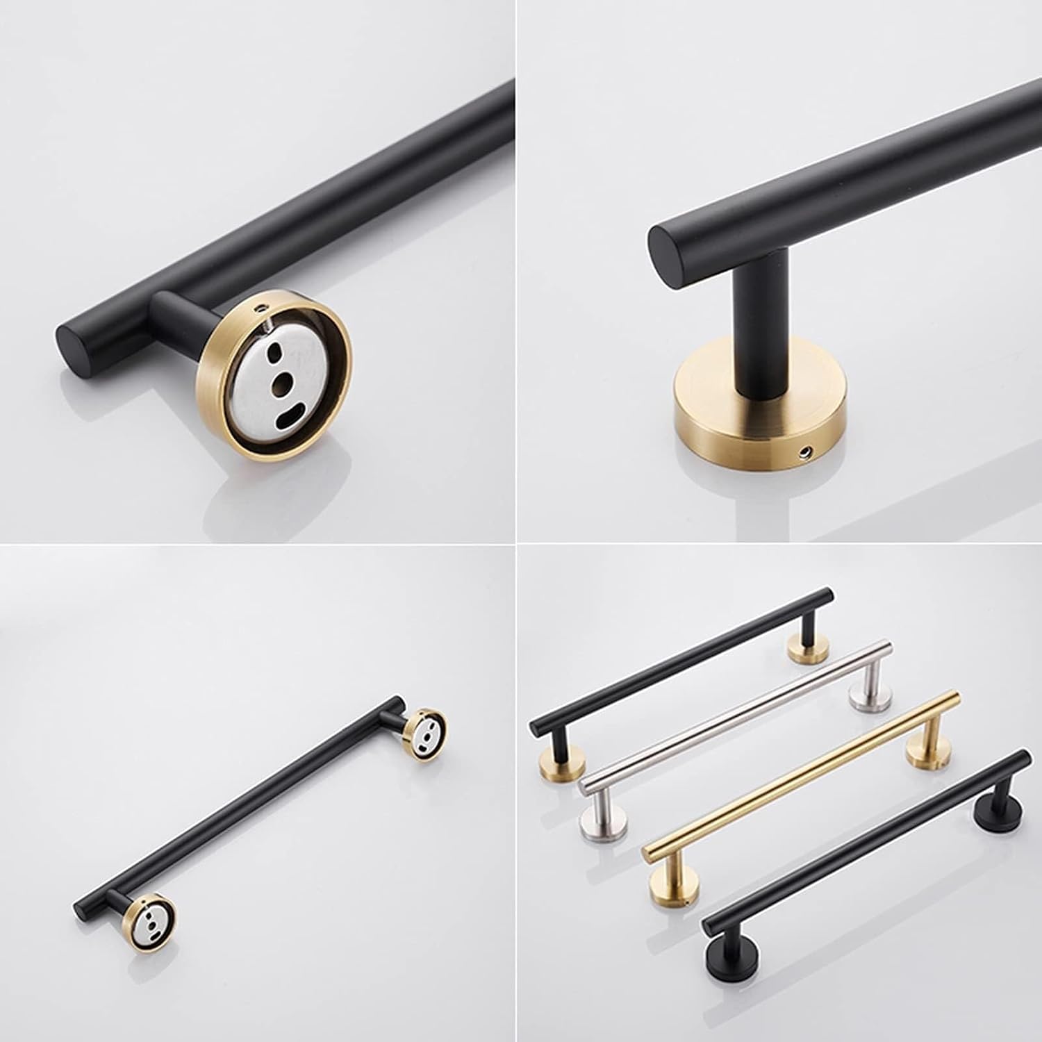 Bath Single Towel Bar Rail Wall Mounted Stainless Steel Brushed Finish Towel Holder for Bathroom & Kitchen(Black+Gold,60cm)
