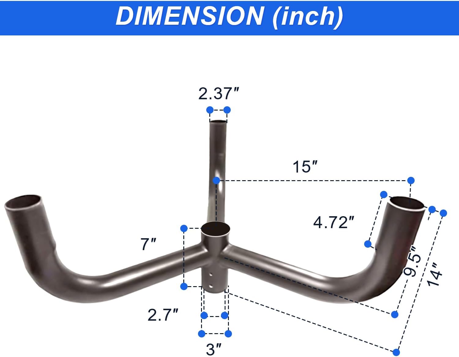 Triple 120° Bullhorn Tenon Adapter for 3 Light Fixtures with 2 3/8' Slip Fitter, Horizontal Bracket with 3 Arms Mounting for LED Parking Lot Light, Outdoor Shoebox Street Lighting, Dark Bronze