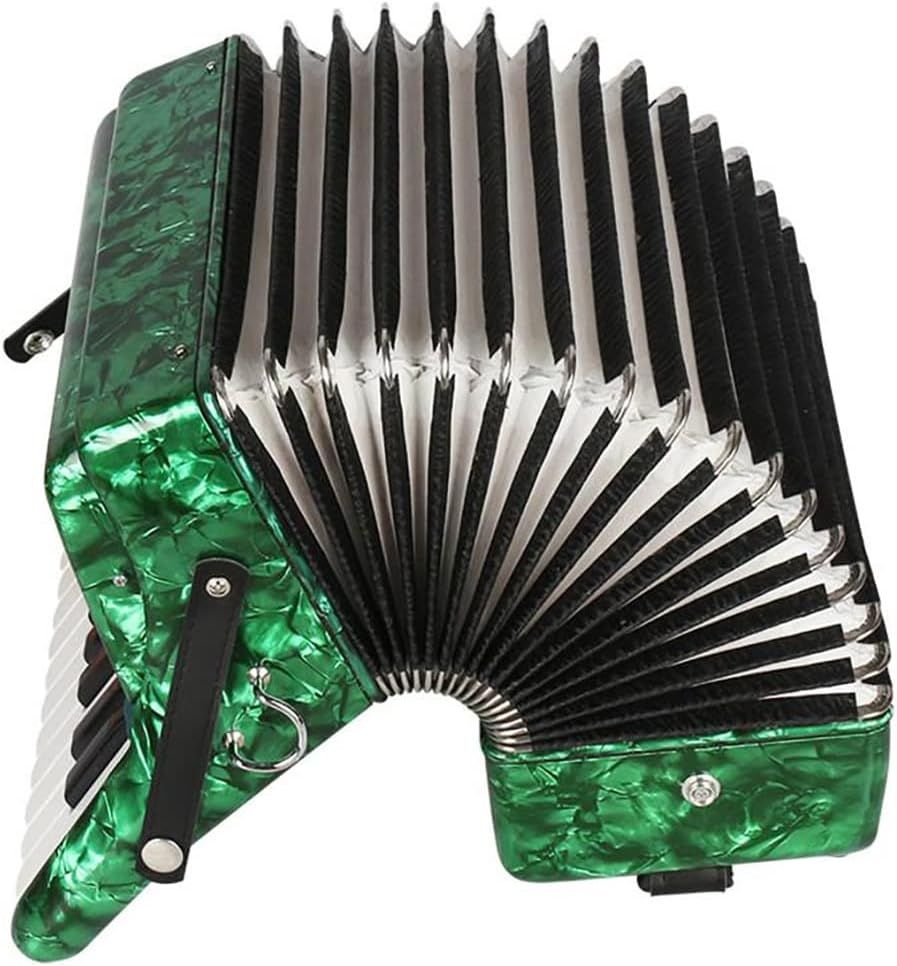 22 Buttons Accordion, 22 Keys 8 Bass Exquisite Celluloid Piano Accordion with Adjustable Straps, Professional Musical Instruments for Adults Beginners (Color : Green)