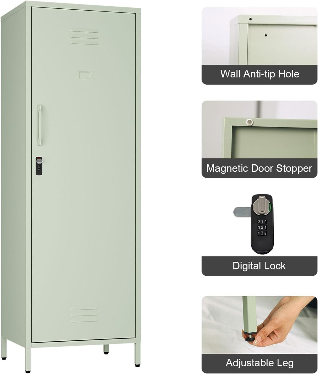 Steehoom Metal Storage Cabinet for Employees, Tall Metal Locker Lockable Kids Locker with 3 Adjustable Shelves 59.06-inch high for School, Living Room, Home, Office, Garage (Green, H59.06'')