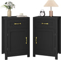 Black Nightstand Set of 2 with Drawer, Farmhouse End Table with Storage Cabinet and Adjustable Shelf, 30' Tall Bedside Table Rustic Wood Sofa Side Table for Living Room, Bedroom
