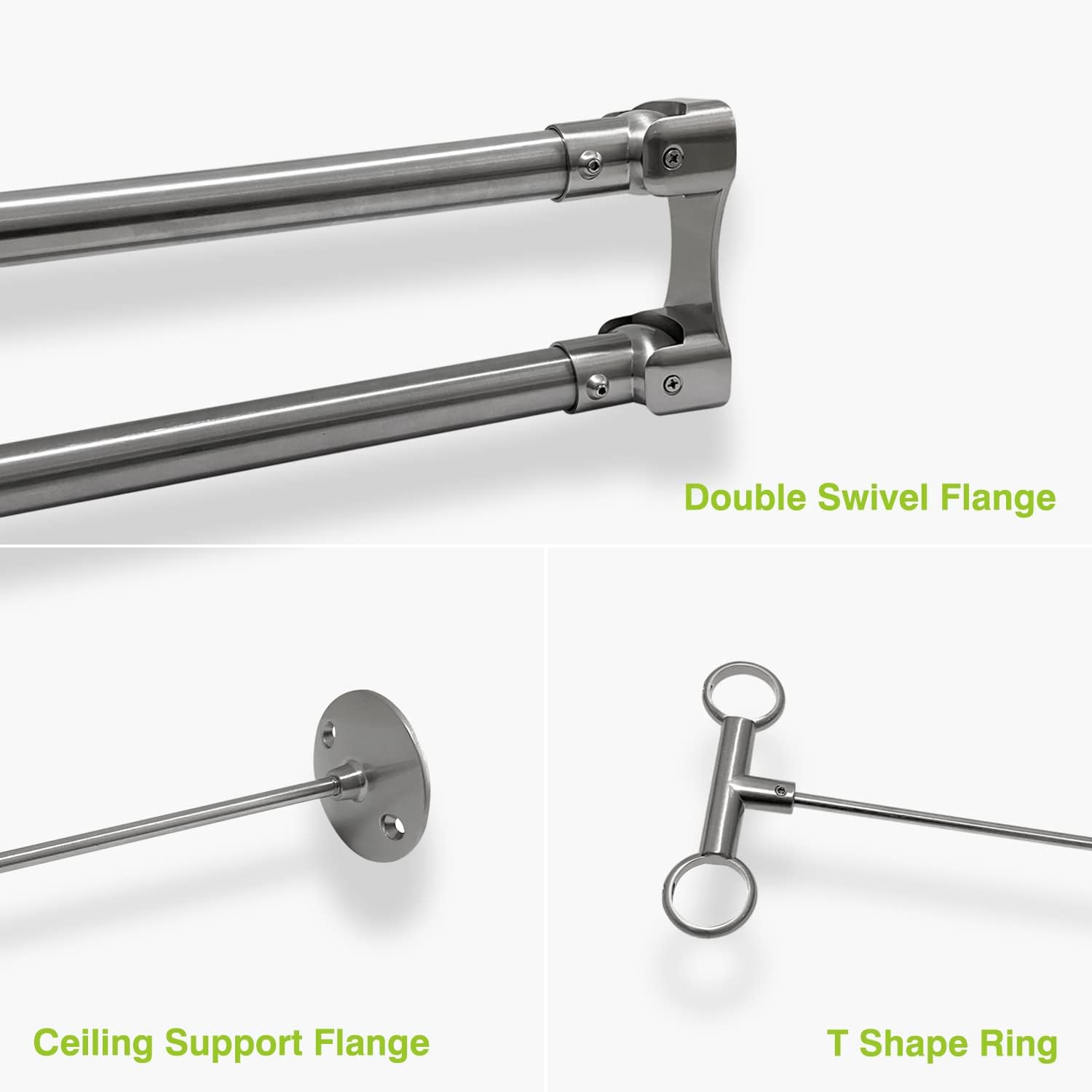 Naiture Dual Diamond Rods Double Neo Angle Shower Curtain Rod, Stainless Steel 18-1/2' X 26' X 18-1/2', Brushed Nickel Finish