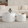 Fluted Round Nesting Coffee Table Set of 2, Modern Unique Circle Coffee Table, Drum Side Tea Table, Space-Saving for Living Room, Bedroom, Balcony, Office, No Assembly (26.77'+19.69' White A)