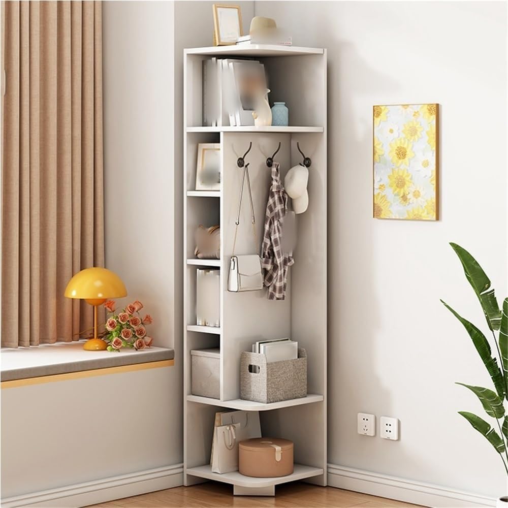 Coat Shelf, Storage Shelves, Multifunctional Corner Racks, Clothes Rack with Hook, Open Corner Shelf for Entryway, Hallway, Living Room(White,15.8x15.8x70.9in)