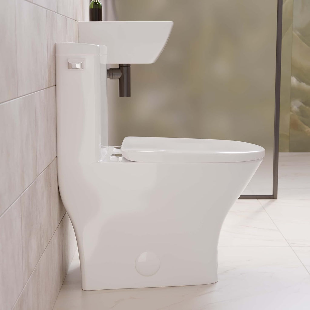 Malta II One-Piece Round Toilet with Left Side Flush, 10' Rough-In 1.28 gpf