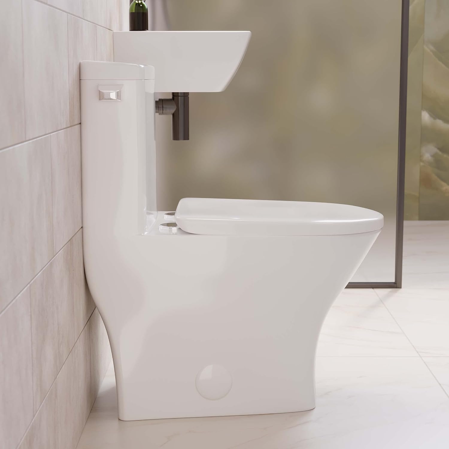 Malta II One-Piece Round Toilet with Left Side Flush, 10' Rough-In 1.28 gpf