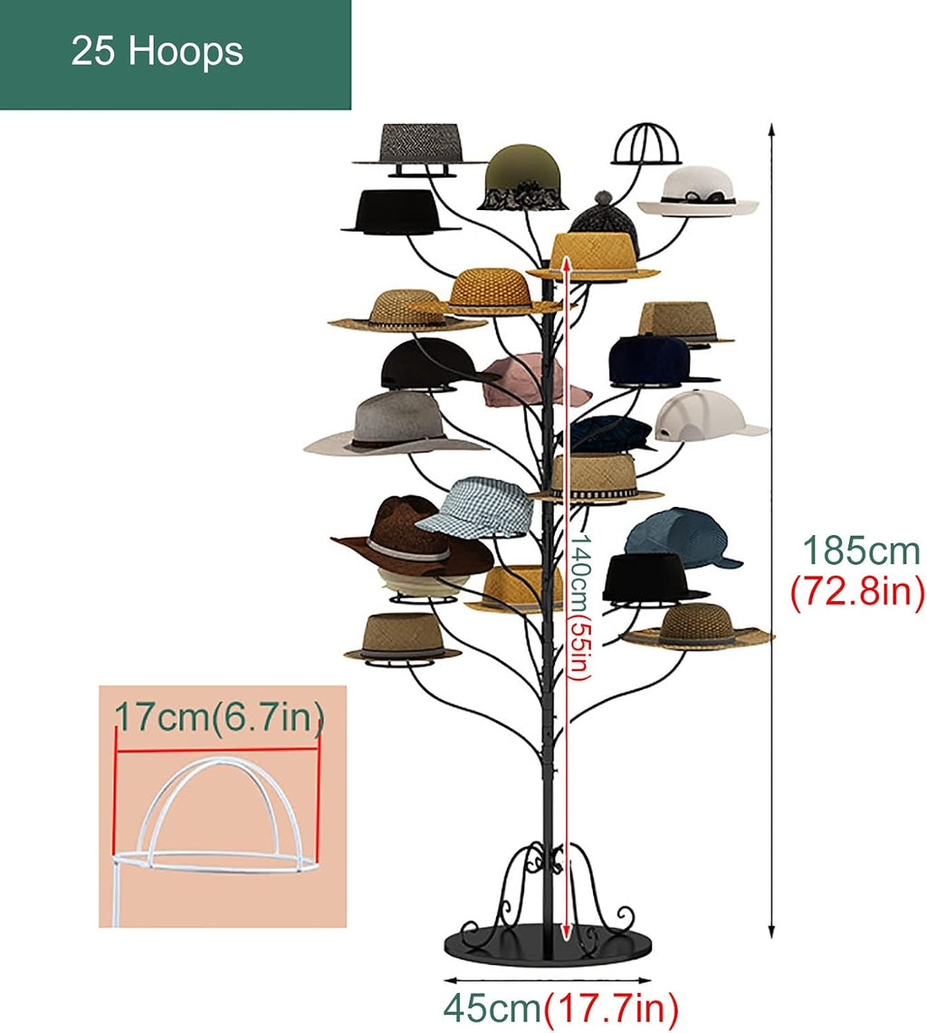 Large Capacity Standing Hat Rack Organizer Holder for Cowboy Hats/Baseball Caps/Wigs, Modern Muti-Tier Hats Tree Stand, Home Store,White Place 25 Hats