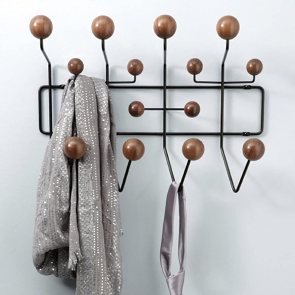 SHISEDECO Classic Hang it All Coat Rack, Mid Century Modern Wall Mounted Hooks with Painted Solid Wooden Balls, Decorative Creative Fashion Wood Hanger for Home, Bedroom (Dark Walnut)