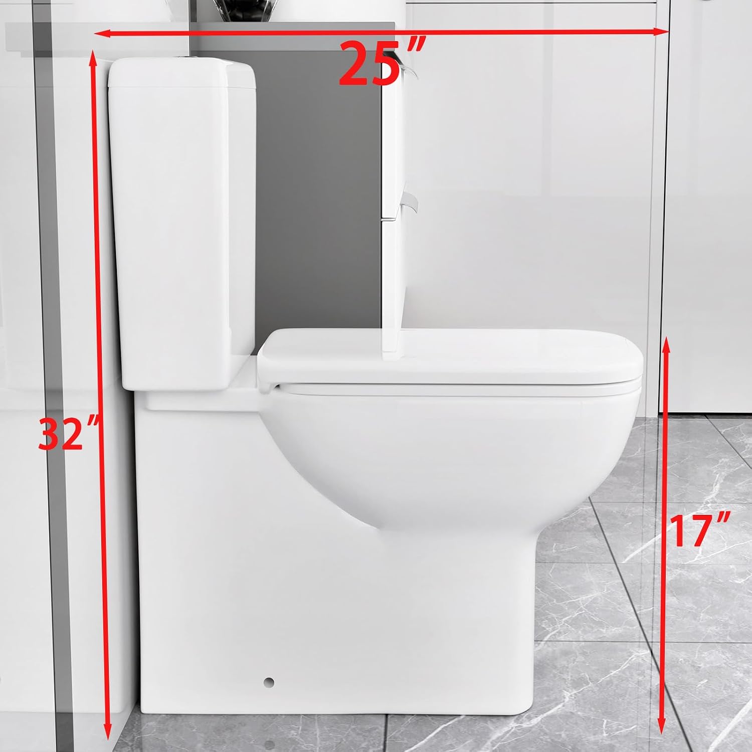 WinZo WZ5813 Rear Outlet Toilet Two Piece Square Design with Dual Flush 1.1/1.6 GPF P Trap Wall Discharge for Bathroom, White