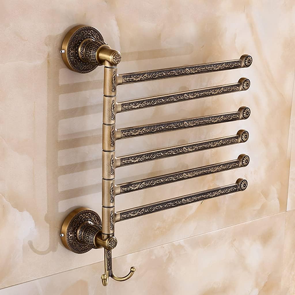 ZHOUXIAO Luxury Swing Out Towel Bar Black Gold Finish/Towel Racks for Bathroom or Kitchen, Metal Towel Bar Folding Arm Swivel Hanger Bathroom Storage Organizer Wall Mounted 6Bars