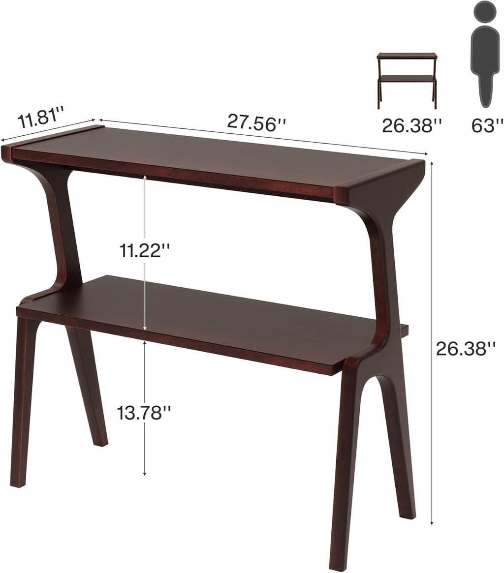 Tribesigns Set of 2 Wood Side Table, 2-Tier Narrow Tall End Table, Slim Side Table for Couch, Long Bedside Table for Bedroom, Living Room, Burgundy