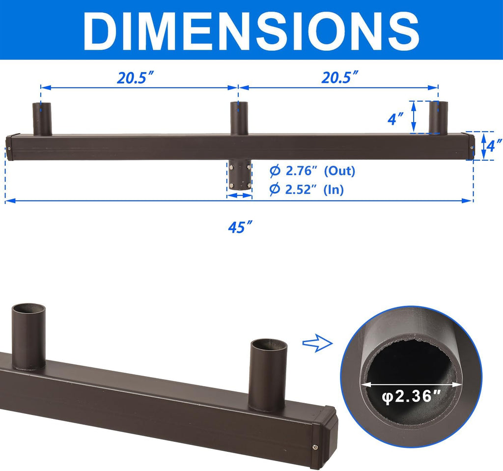 180 Degree Low Profile Bullhorn with 3 Arms, 180 Degree Vertical Tenon Bullhorn Bracket for 3 Lights, 2-3/8 in Slip Fitter Light Mounting for Parking Lot Pole Bracket Dark Bronze Heavy Steel
