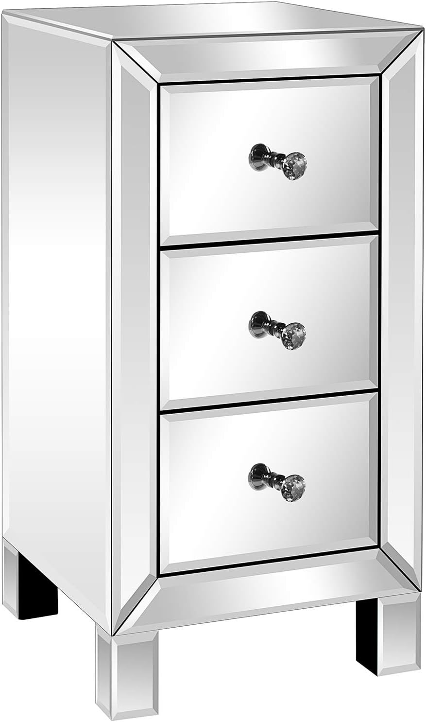 VINGLI Mirrored Nightstand with 3-Drawers Silver Side End Table Mirrored Furniture for Small Space, Bedroom, Living Room