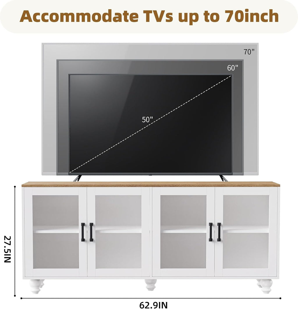 Farmhouse TV Stand, for TVs Up to 70', Versatile Sideboard with Adjustable Shelves, Elegant Buffet Cabinet for Living Room,for The Kitchen