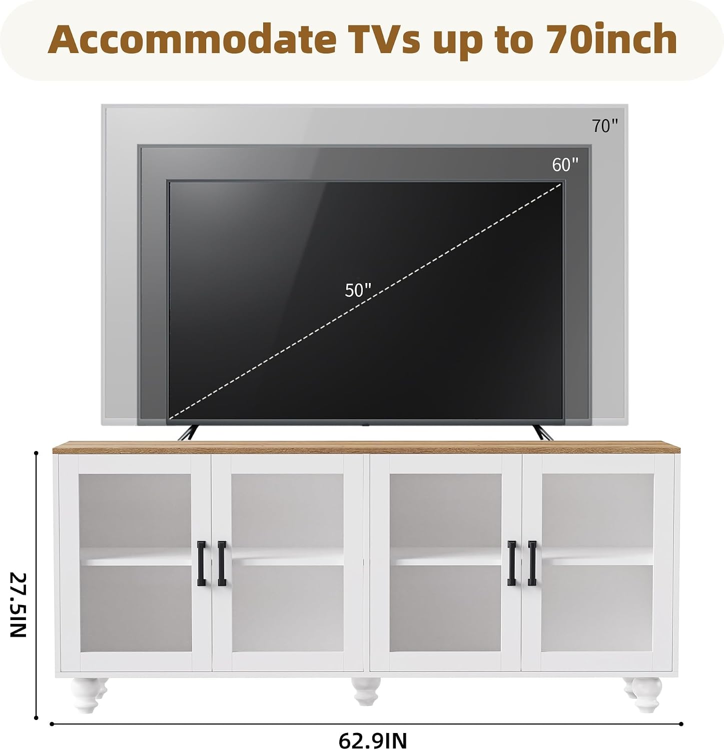 Farmhouse TV Stand, for TVs Up to 70', Versatile Sideboard with Adjustable Shelves, Elegant Buffet Cabinet for Living Room,for The Kitchen