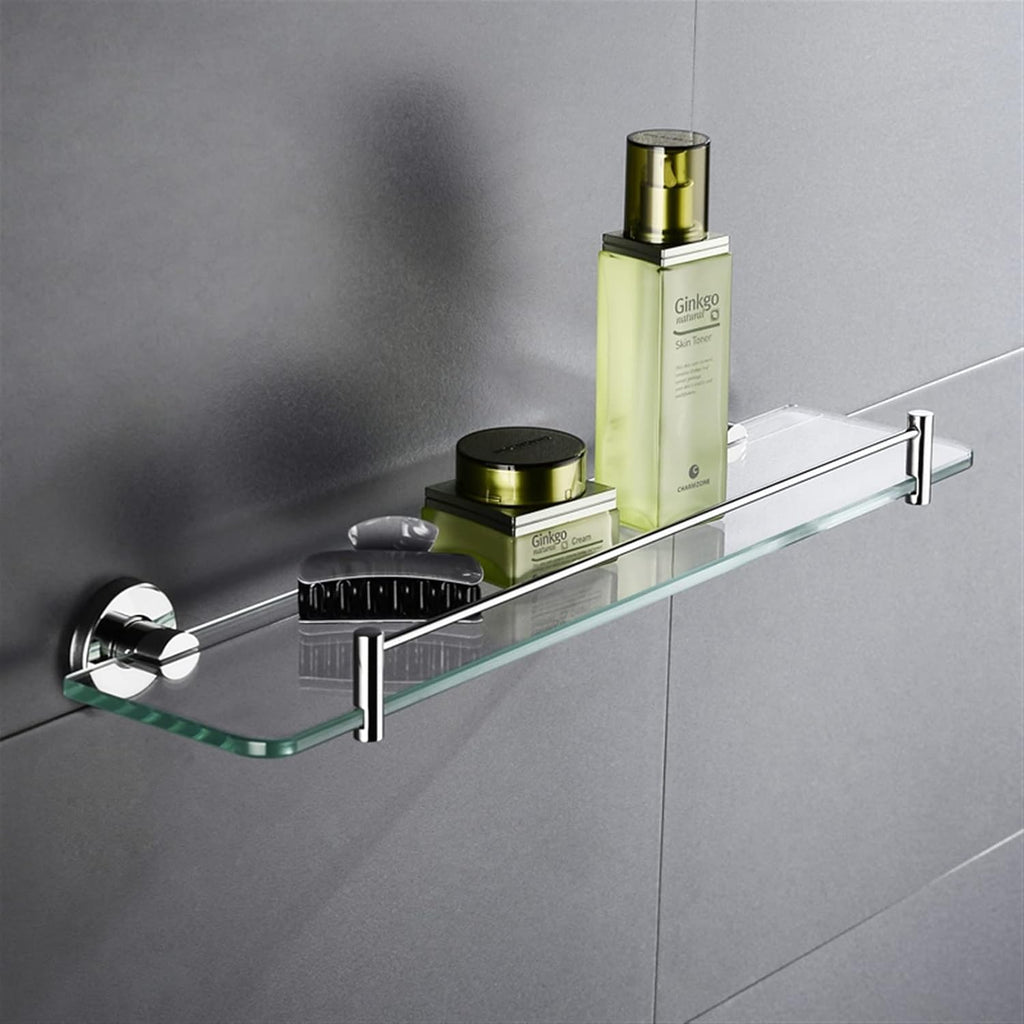 Bath Hardware, Chrome Robe Hook Towel Rail Bar Rack, Bathroom Accessories,Wall-Mounted Bathroom Rack Accessory (Color : Robe Hook) (Glass Shelf)