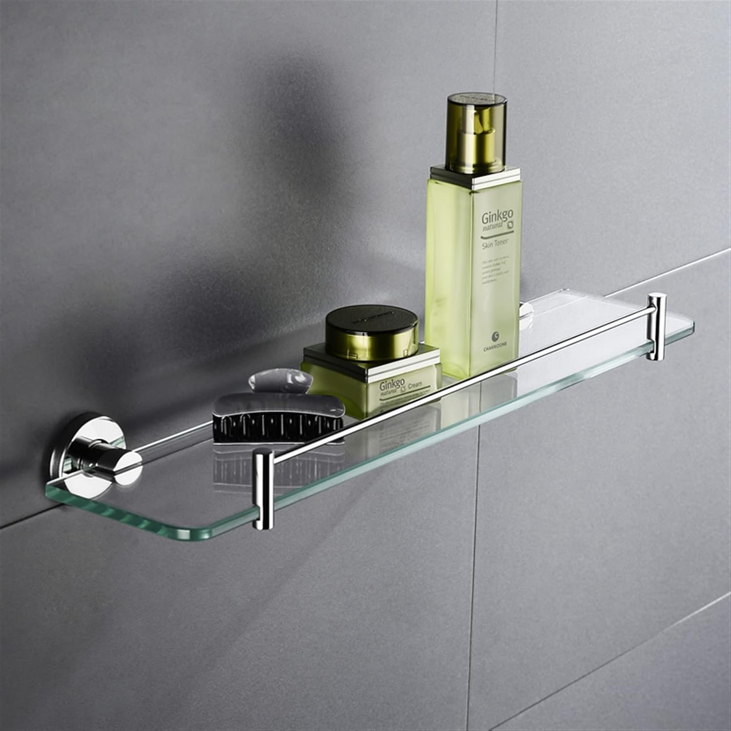 Bath Hardware, Chrome Robe Hook Towel Rail Bar Rack, Bathroom Accessories,Wall-Mounted Bathroom Rack Accessory (Color : Robe Hook) (Glass Shelf)
