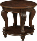 Vintage Small Round End Table 22' Wood Side Table, Antique Table Legs with Elegant Carvings, Easy Assembly, Cherry