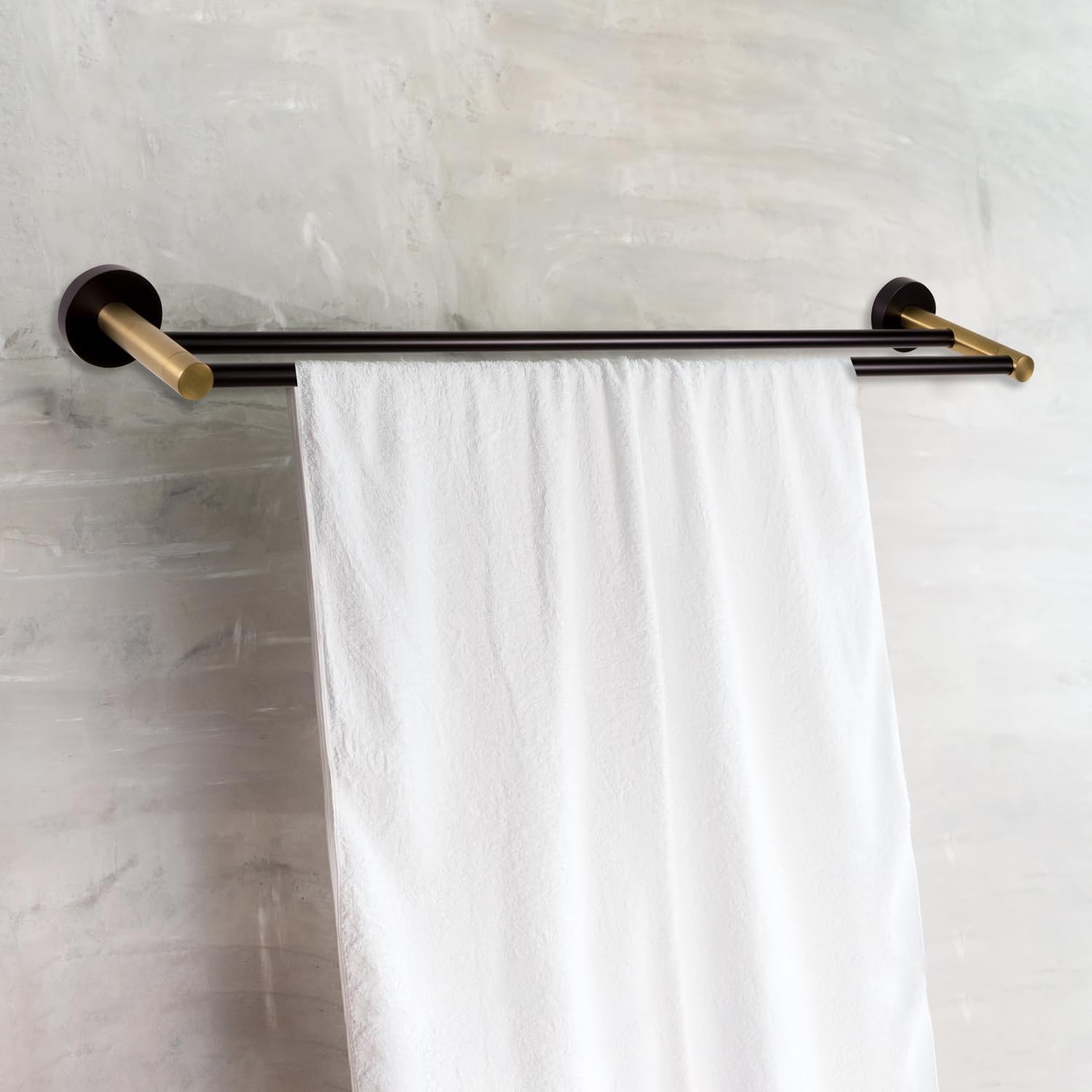 HomeStock Double Towel Bar 24 Inch - Matte Black & Gold Bathroom Hardware