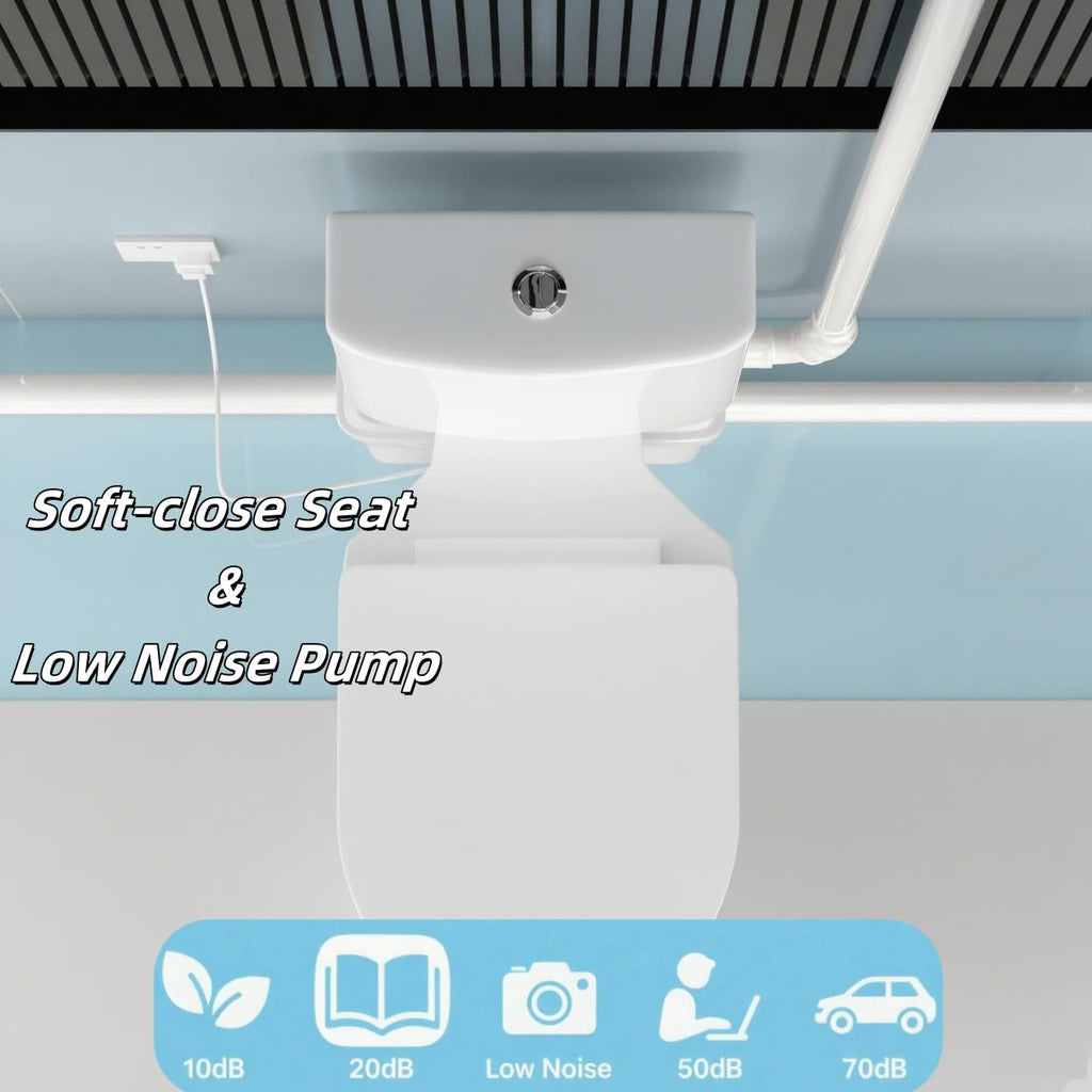 SouNor 750W Macerating Upflush Toilet with Pump System for Basement, 3-Water-inlet Up Flush Macerator [19' Extra Tall], [Dual Flush] for Sink, Toilet, Bathtub, [750 Watt]