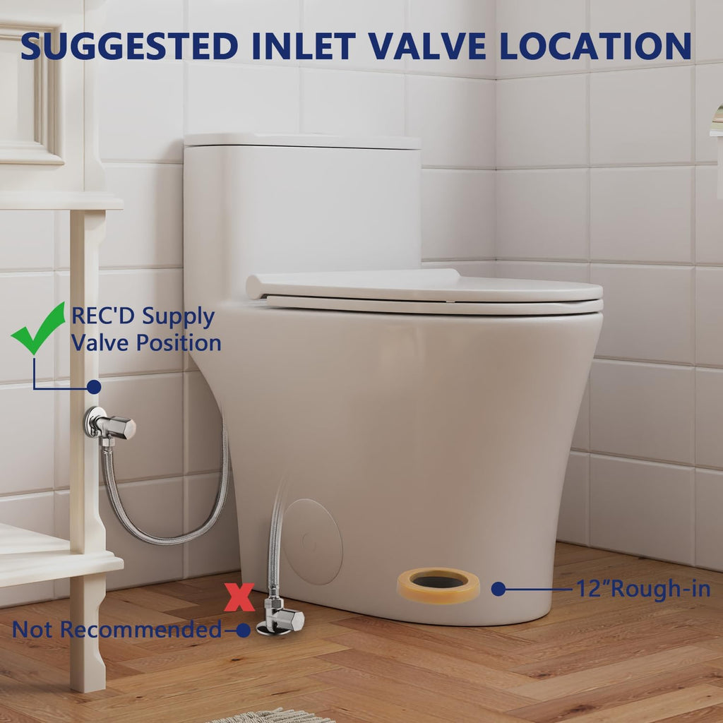 DeerValley Compact One Piece Toilet, Small Toilet for Bathroom with Comfort Wider Chair Seat, Modern Toilets Powerful Flush Tall Hight 12'' Rough-In Toilet White 23.6'D x 15.7'W x 26'H