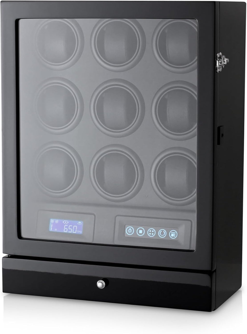 9 Watch Winder with LED Interior Light, LCD Display and 2 Watch Storage Space