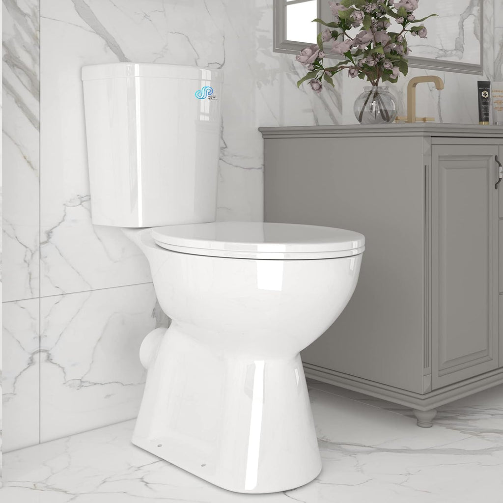 Simple Project Rear Outlet Toilet, 19 Inch ADA High Tall Toilet, Rear Discharge Extra Tall Toilets with Dual Flush 0.8/1.28 GPF, Round High Toilets For Seniors, Tall Person & Disabled