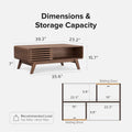 mopio Ensley Dual-Side Storage Coffee Table – Mid Century Modern Fluted Wood Table with 4 Compartments for Living Room Organization, Curved Safety Edges, Tapered Legs (Walnut, 39.2' W x 23.2' D)
