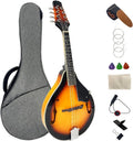 Mandolin Musical Instrument A Style Acoustic Mandolin Instrument Kit 8 String for Beginners Adults with Carrying Case Extra Strings Picks Cleaning Cloth