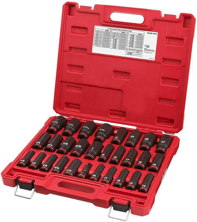 Socket Set For Milwaukee 49-66-7016 1/2'' Impact Duty SAE/Metric Socket Set (Size:14.2 x 2.7 x 16.3 in) - 29PC