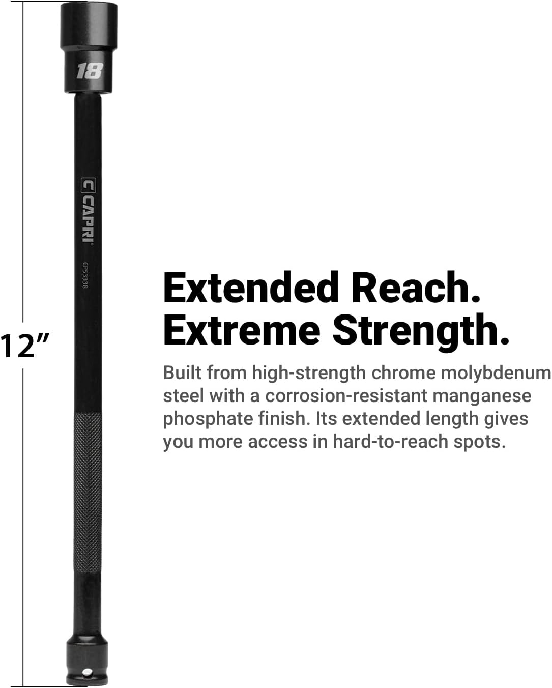 Capri Tools 3/8 in. Drive Pinless Universal Long Extension Impact Socket Set, 6-Point, 8-19 mm, Metric, 12-Piece