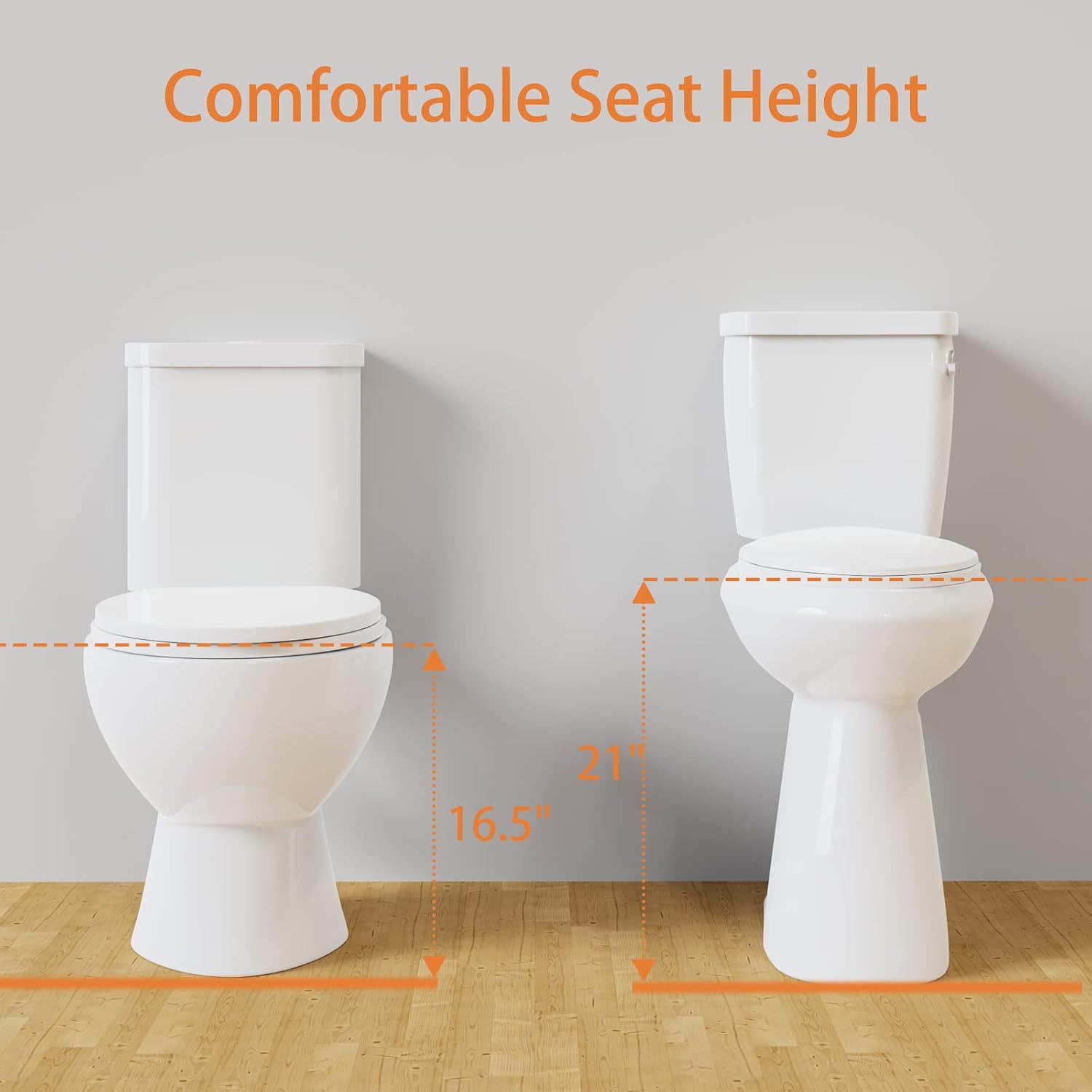 Simple Project 21' Elongated Tall Toilet | Two-piece High Toilets With Standard 12-in Rough-in | Single Flush High Toilets For Seniors, Disabled & Tall Person