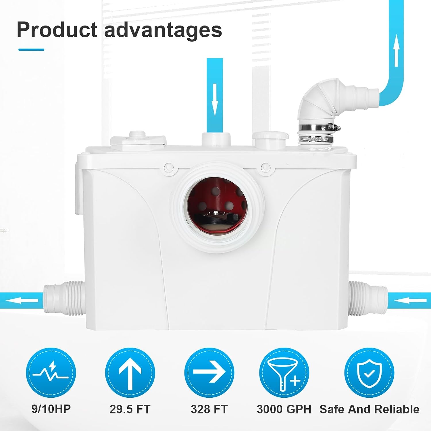 Upflush Toilet with Macerator Pump For Basement, 700 Watt One Piece Macerating Toilet for Bathroom, Powerful & Quiet Dual-Flush Elongated One-Piece Toilet, Glazed Surface, 30FT Up Pumping