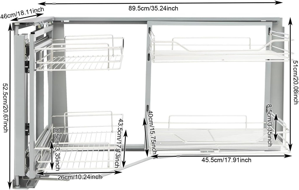 Blind Corner Cabinet Pull Out Right, 15 Inch Blind Corner Cabinet 2 Tiers Organizer Adjustable Design, Hidden Slide Out Shelves for Store Kitchen Utensils (Pull Out Left & Right, Style2)