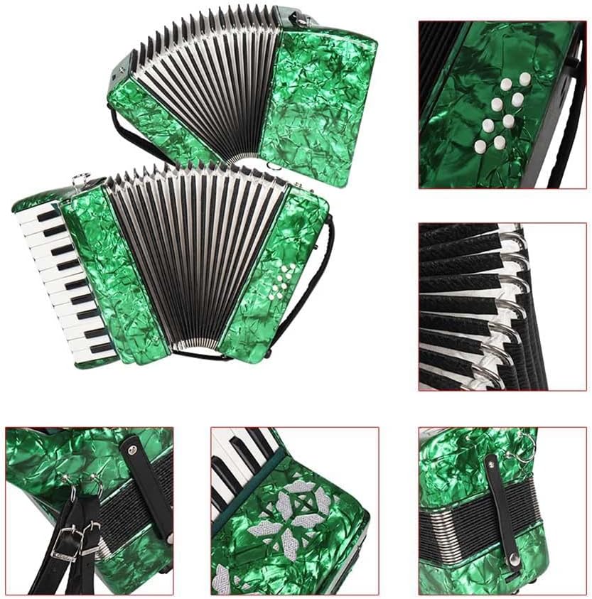22 Buttons Accordion, 22 Keys 8 Bass Exquisite Celluloid Piano Accordion with Adjustable Straps, Professional Musical Instruments for Adults Beginners (Color : Green)