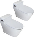 WinZo 2 PACK Elongated One Piece Toilet, Low Profile High Efficiency 1.28 GPF Single Side Flush, Space Saving Design, White